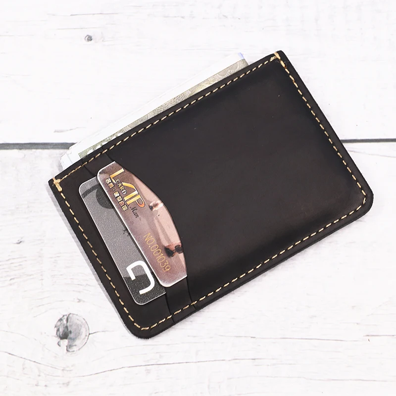 جلد طبيعي الخفافيش معرف المحفظة للرجال جلد البقر سليم الحد الأدنى محفظة جيب أمامية حامل بطاقة مع انقطاع خارقة عيون الوجه #2