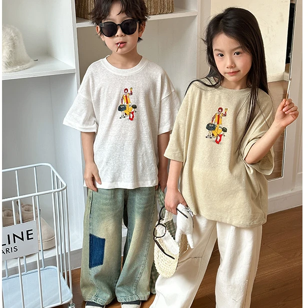 Children Clothing Kids 2024 Summer New Korean Style Short Sleeve Cartoon Printed T-shirt for Boys and Girls Cute Short Sleeve