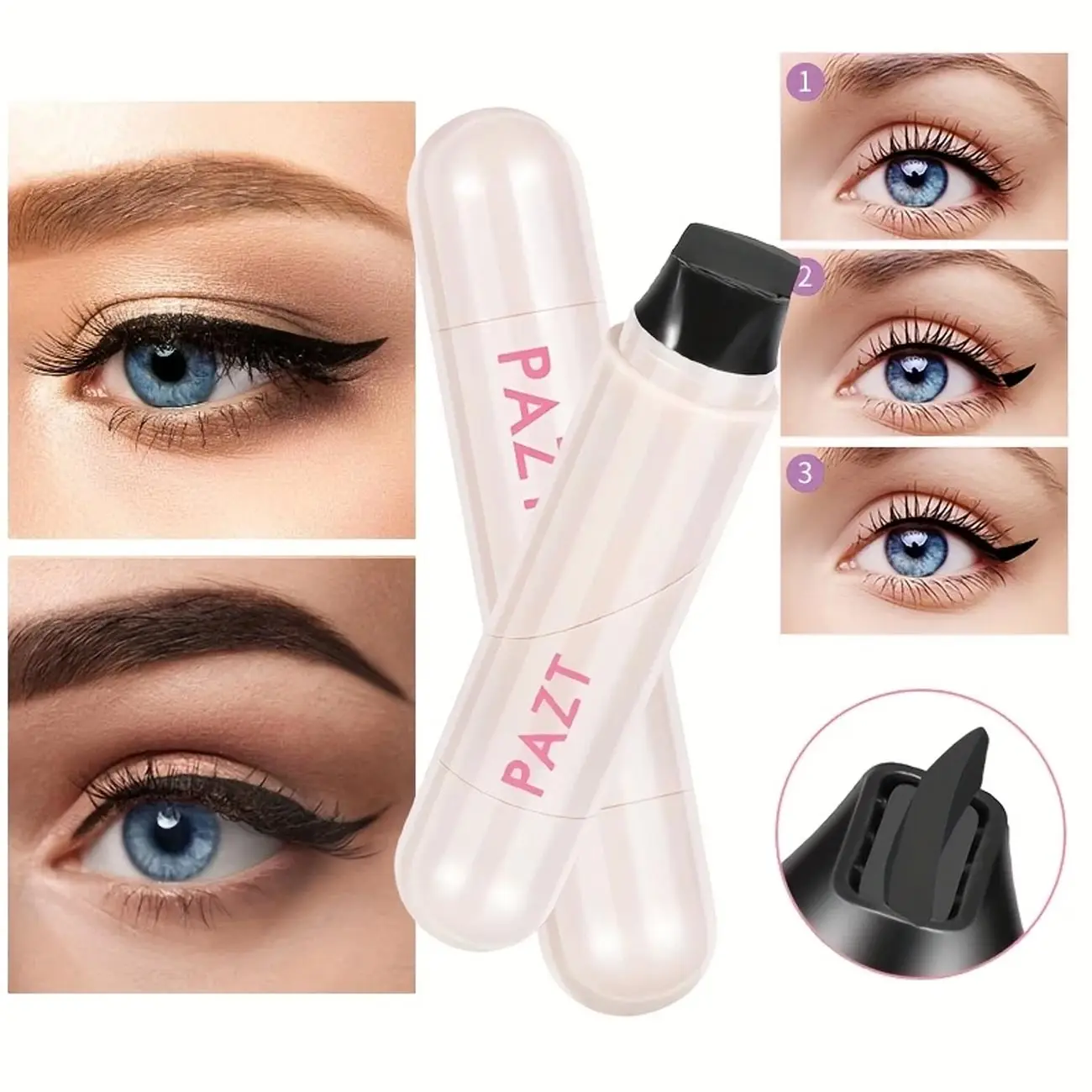 1 個デュアルヘッド回転可能なアイライナースタンプ統合防水ロングウェアウィングステンシル DIY 液体アイライナーペン速乾性メイク