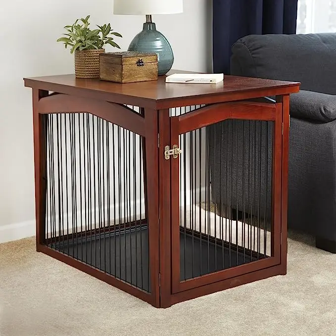 2-in-1 Crate Table Kannel Dog Furniture Adjustable Pet Fence Pet Wooden Cage