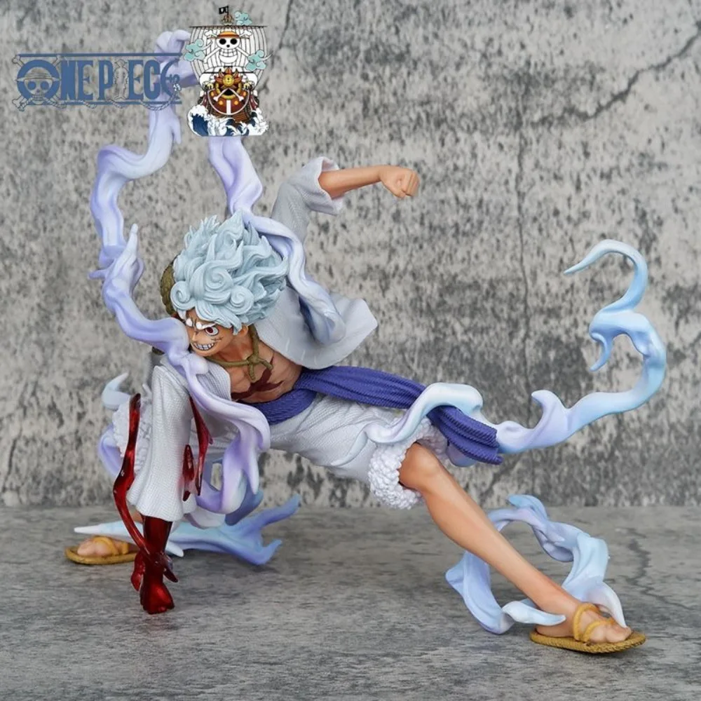 قطعة واحدة من شخصية Gear 5 Nika Form Luffy Crouching Pose، تمثال Sun God Anime القابل للجمع #5