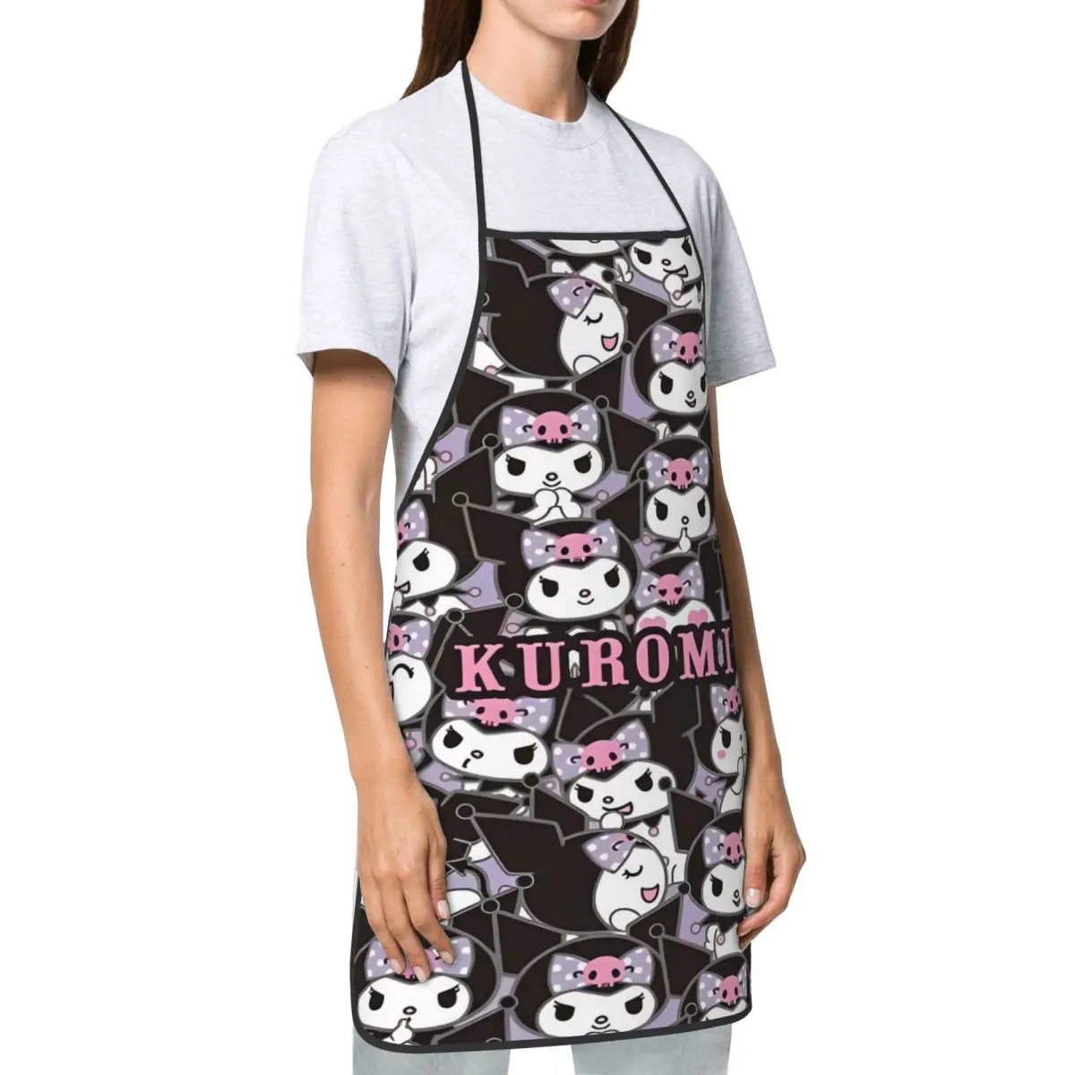 Sanrio Kuromi Bib Apron Waterdrop Resistant Adjustable Cooking BBQ Grilling Aprons for Men Women Chef Gifts