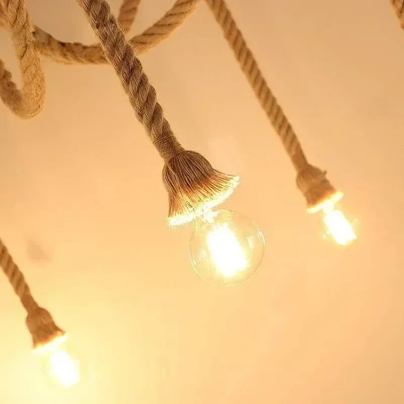 Retro Industrial Hemp Rope  Hanging lamps Spider chandelier  Heads DIY  Lights  For Dining Room Barлампа светодиодная  펜던트조명