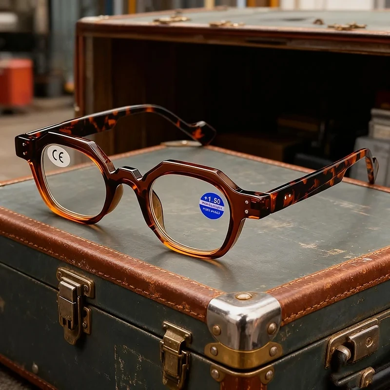 Neue modische polygonale Lesebrille, Retro-Rahmen, blau blockierend, winddicht, leicht, Outdoor-Brille für Damen und Herren