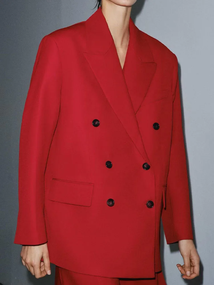 

2025 New Women's Clothing: European and American Style Fashionable Double-Breasted Coat with Pocket Decoration