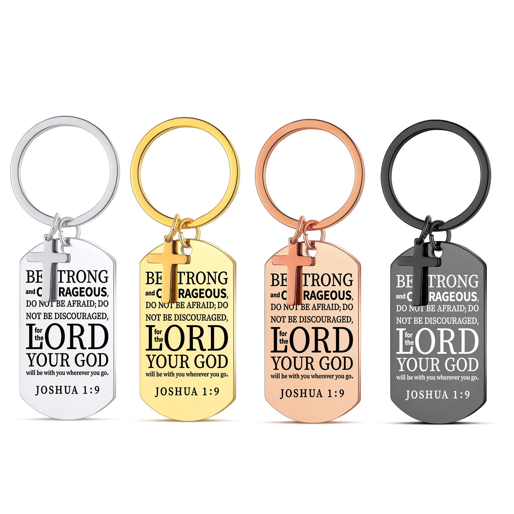 Brelok prostokątny z zawieszką krzyża Twój Bóg będzie z Tobą gdziekolwiek się pojawiłeś Biżuteria ze stali nierdzewnej Prezent dla Chrześcijana