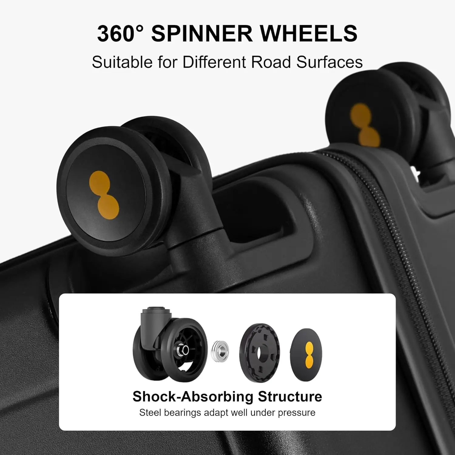 20 Inch Carry-on Luggage, Hardside Suitcase with Wheels & TSA Lock, Black