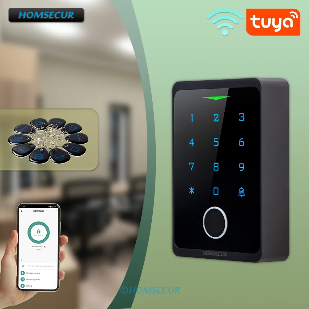 HOMSECUR Waterproof IP66 Tuya Smart APP WIFI Password Fingerprint Access Control 125KHz Door Unlock Touch Keypad WG26~44