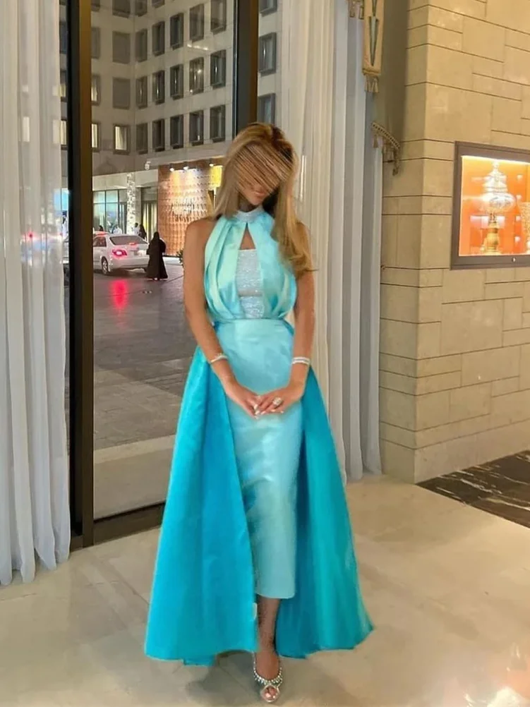 

Prom Dresses Fashion Halter Sheath Cocktail Sequin Draped Satin Occasion Evening Gown فساتين السهرة Vestidos Prom 2023 프롬드레스