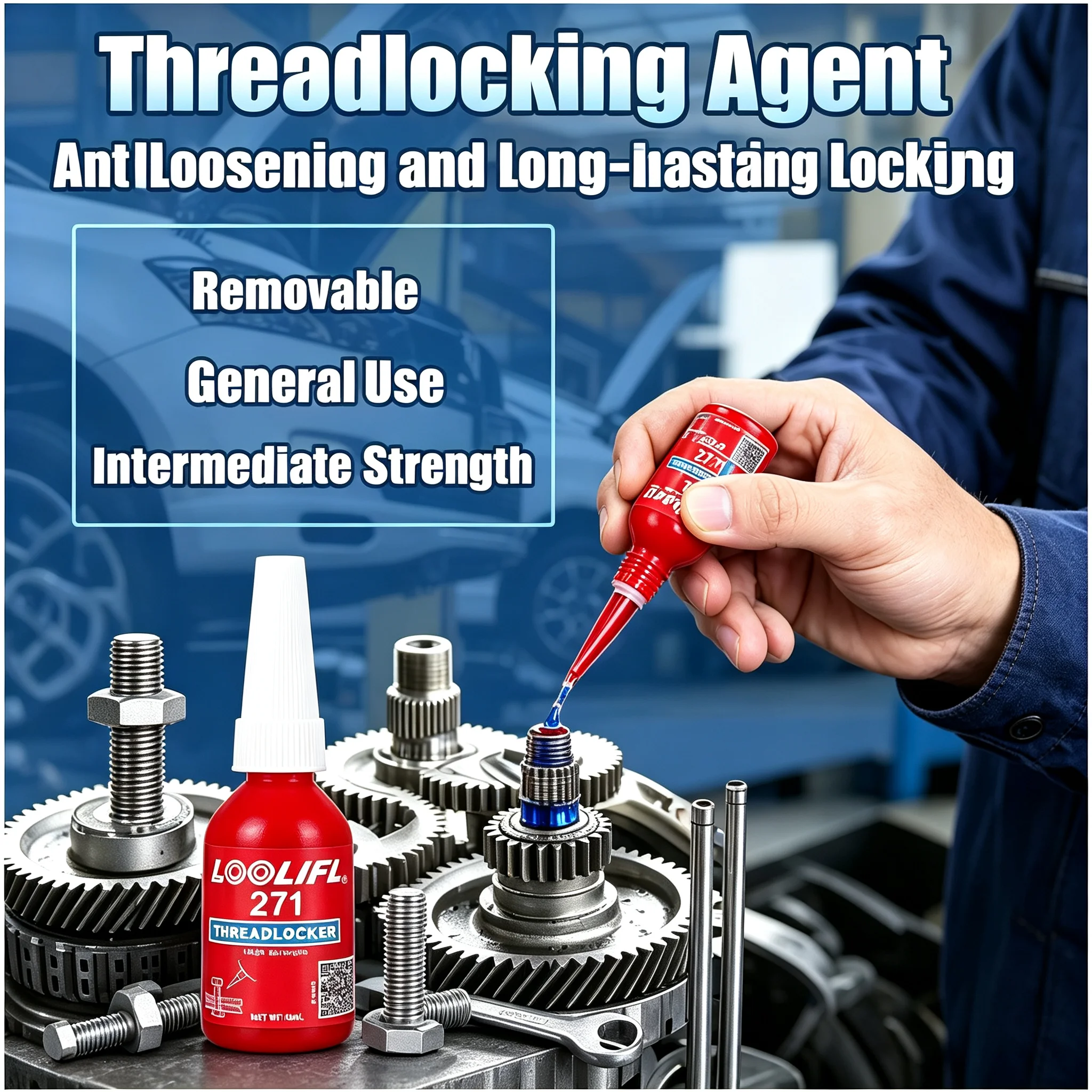 LOOLIFL 271 Threadlocker Red High Strength Anaerobic Adhesive 10ml Screw Thread Locking Agent Anti‑Vibration Anti‑Loosening Seal