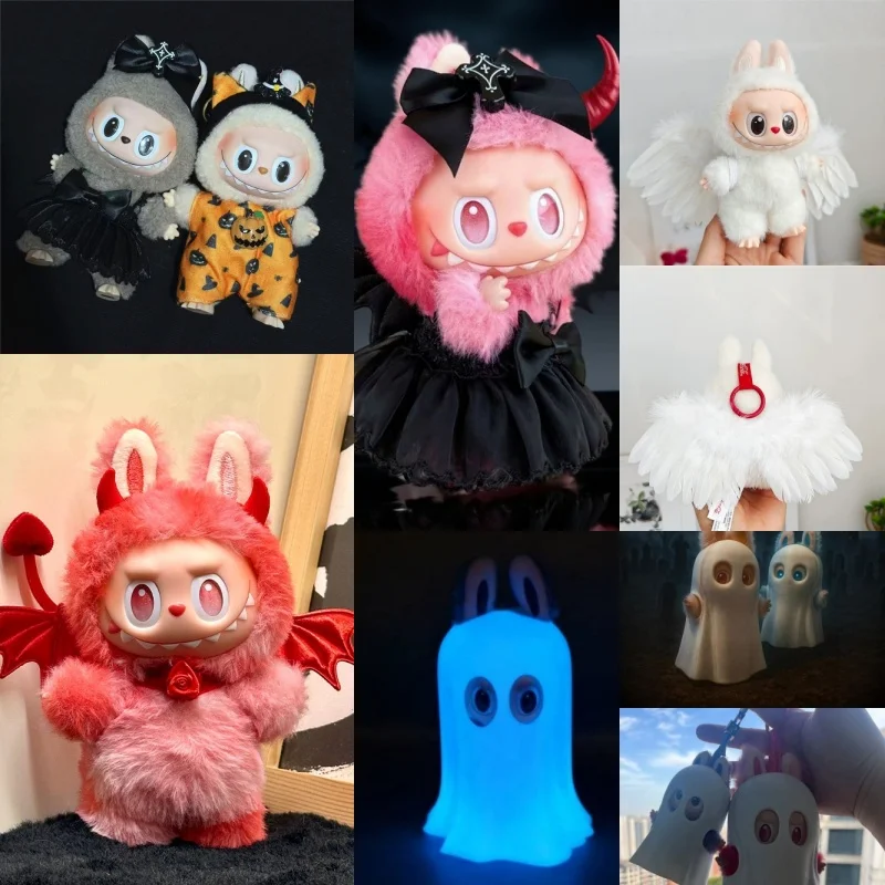 ل 15 17 سنتيمتر Labubu هالوين Ghostg متوهجة الملابس الجناح اليقطين الحمالات عقال تأثيري ديكور الزي الملابس والاكسسوارات