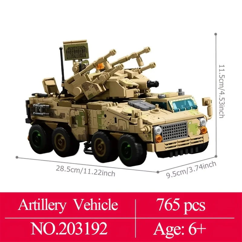 765 قطعة مكعبات بناء مركبات المدفعية المضادة للطائرات ، سلسلة عسكرية سيارة تجميع نموذج الطوب ، ألعاب الأطفال