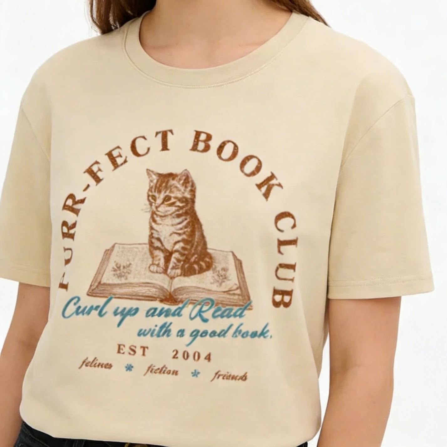 Camiseta divertida Purrfect Book Club para amantes de los libros, estilo vintage, holgada, para mujer, con estampado gráfico lindo, camiseta literaria, tops femeninos, regalos