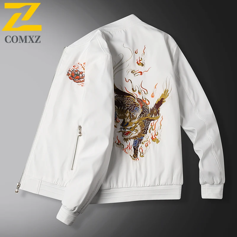 

Men Fashion Embroidered Jackets Baseball Collar Trendy Versatile Travel Brand Hiking Biker Jacket 2025 Outdoor High Quality Coat