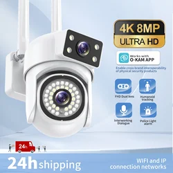 8MP PTZ WiFi kamera IP 4K podwójny obiektyw 8-krotny Zoom wykrywa automatyczne śledzenie na zewnątrz wodoodporne noktowizory kamery monitorujące