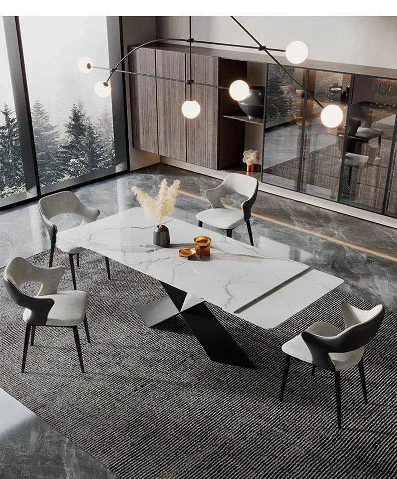 Extension Rectangular Retractable Dining Table Modern Household Designer Slate Restaurant Table Space-Saving  Furniture