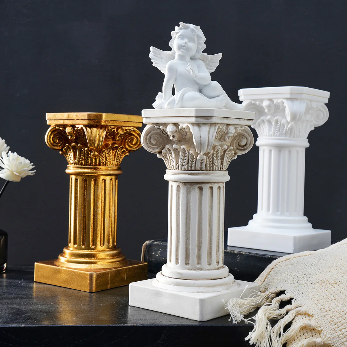 1PC, European Roman Column Resin Decorative Item, Corinthian Carved Column Candlestick Base, Tabletop Decorative Column