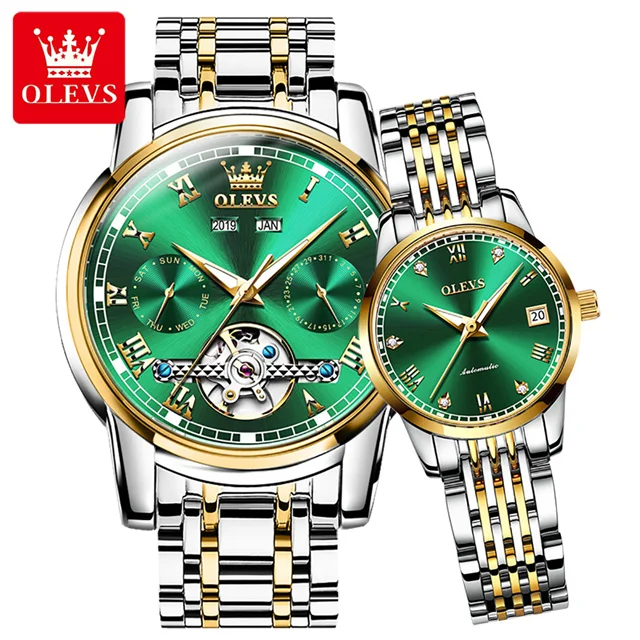 100 % Original OLEVS automatische mechanische Paar-Armbanduhren für Damen und Herren, wasserdichte Uhren, Uhrenset für Sie oder Ihn