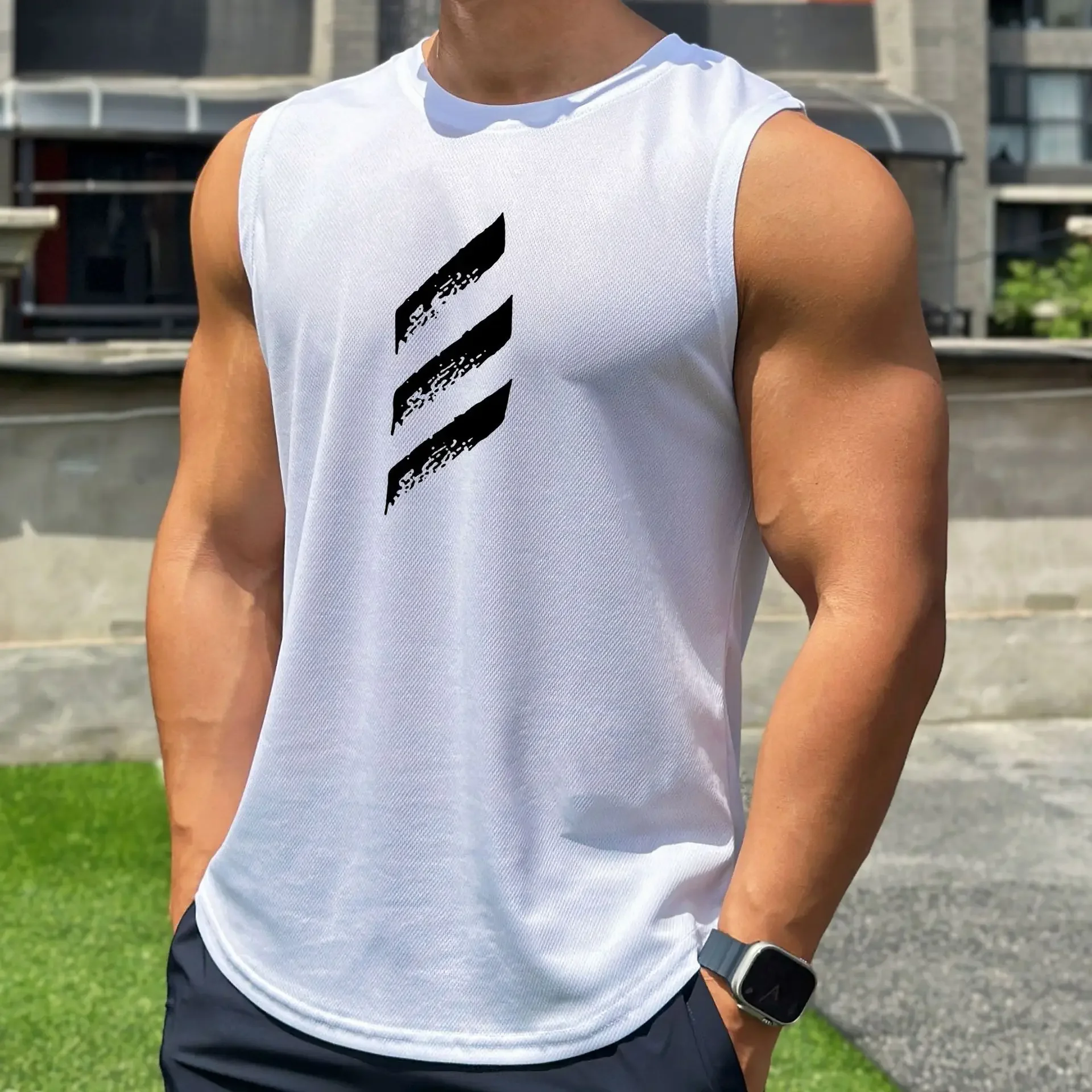 Summer New Trend Men's Pullover Round Neck Mesh fitness tank top Sports Top Sleeveless Vest men Quick-drying undershirt T-shirt