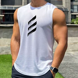 Letni nowy modny męski pulower z okrągłym dekoltem siateczkowy tank top fitness Top sportowy bez rękawów szybkoschnący podkoszulek męski t-shirt