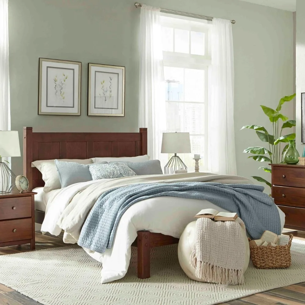 

king size cherry shaker style solid wood panel platform bed