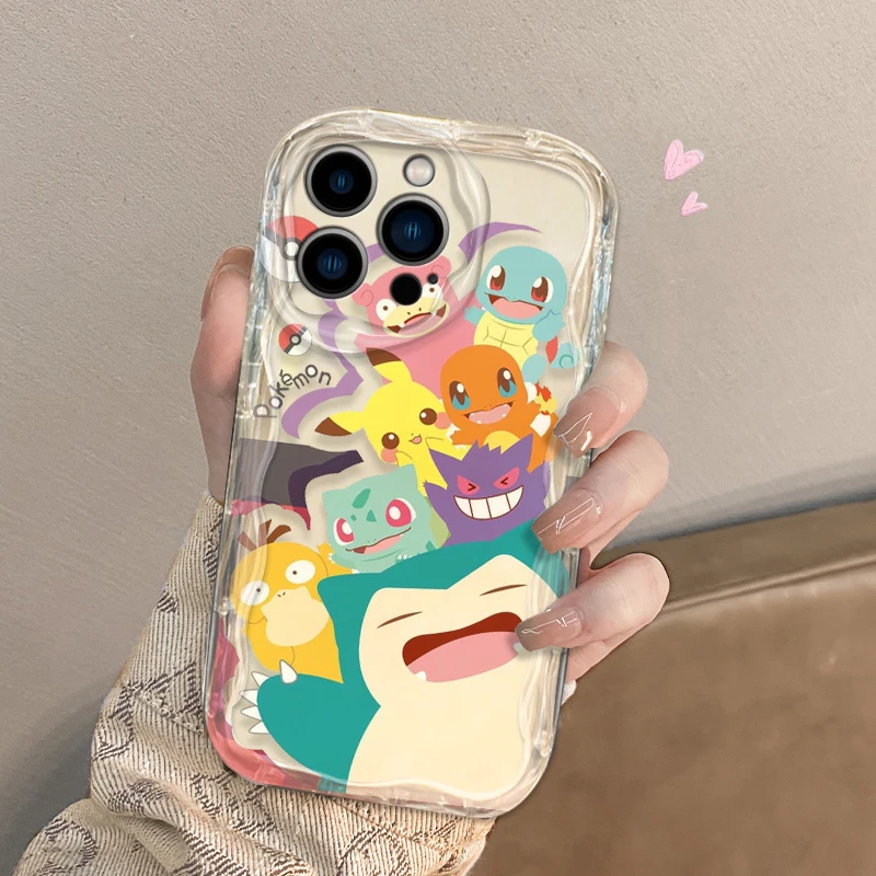 Snorlax Psyduck For iPhone 15 14 13 12 11 Pro Max XS Max X XR 7 8 Plus 6S 5S Silicon Wave Oil Phone Case