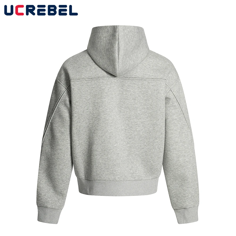Spliced Hooded Sweatshirts Mens Solid Color High Street Cotton Loose Drop Shoulder Long Sleeve Zipper Fly Hoodies Outerwear Men