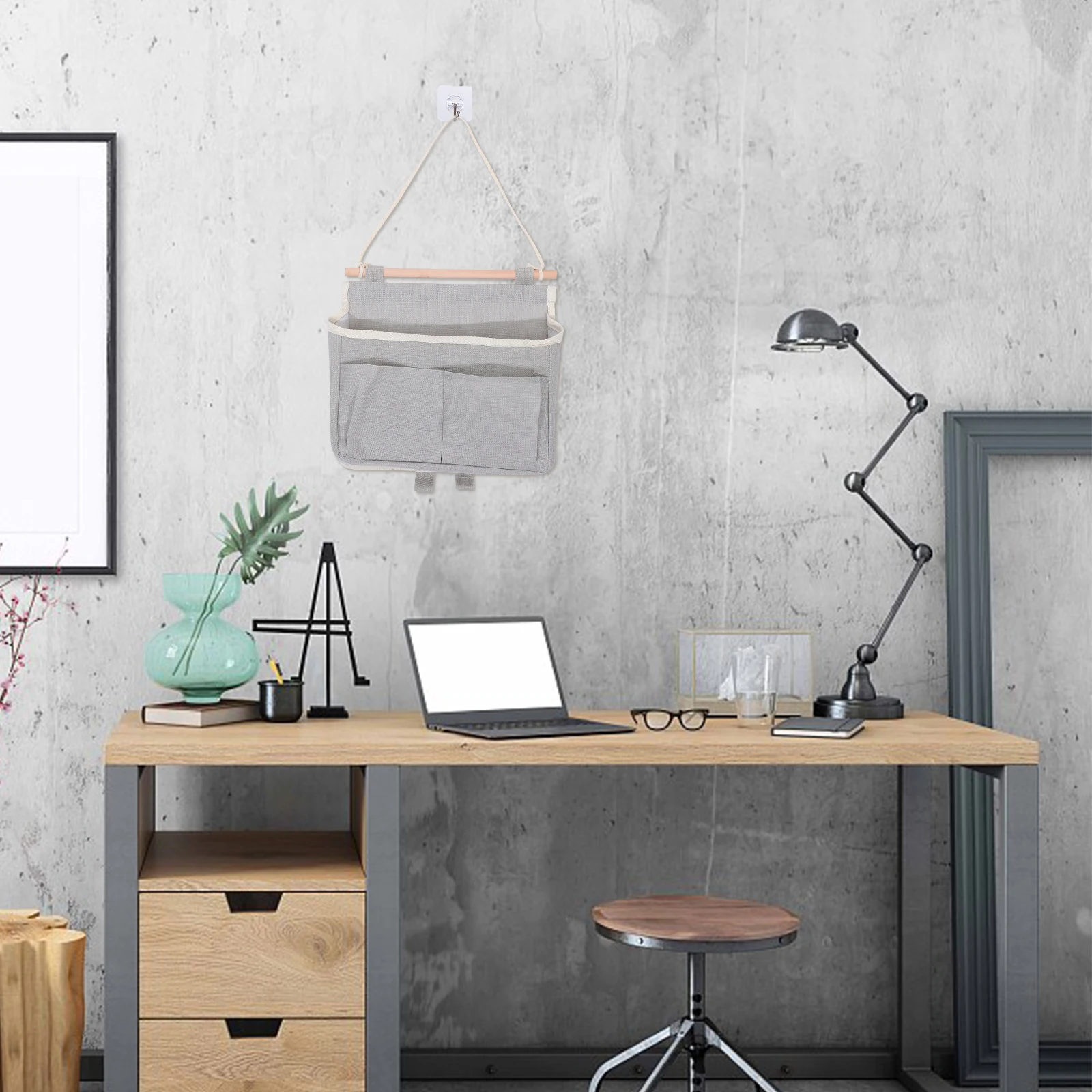 

Over Door Bag Sundry Organizer For Dormitory Foldable Pouch Grey Hanging Basket Wall Bag Phone Holder Simple Chic Style