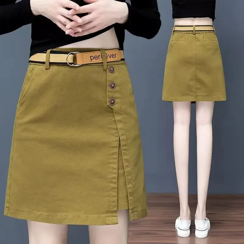 

2024 Women's Spring Summer Retro Slim Package Hip Skirts Female High Waist Pencil Skirts Ladies Solid Color Mini Skirts Q639