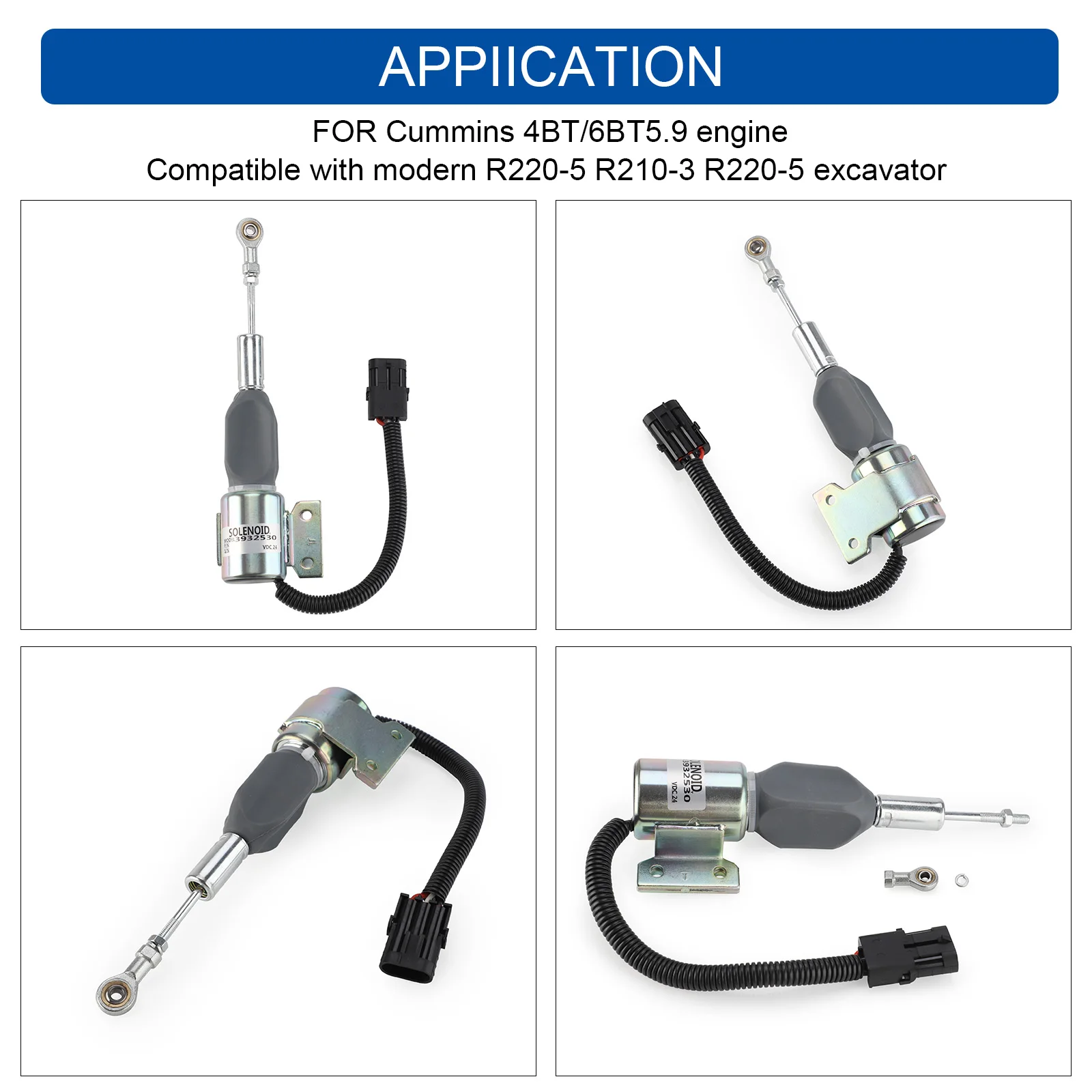 3932529  3930658 Fuel Shut Off Solenoid SA-4756-24 J932529 for Cummins Engine 4BT 5.9L, 6BT 5.9L Hyundai R130 R170 Case IH 24VDC