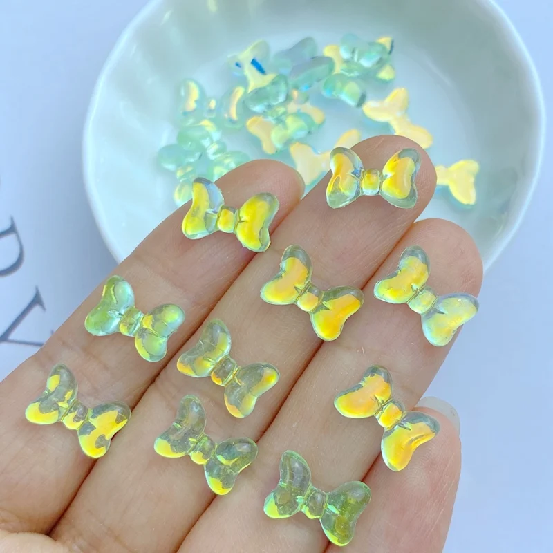 50Pcs New Cute Resin Mini 8*12mm Colorful Bow Series Flat Back Manicure Parts Embellishments For Hair Bows Accessories