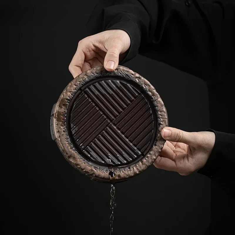 Japanese Pot Tray Water Drop Container Ancient Early Burning Stoneware Tea Pot Base Small Size Dry Pour Tea Tray Tea Table