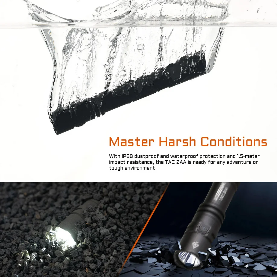 ACEBEAM Fashlight TAC 2AA LED 1600 Lumen 181 Meters Portable EDC Flashlight USB-C Rechargeable Battery Double Buttons Torch