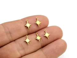 50pcs North Star Earring Charm, Raw Brass Mini Star, Earring Findings, 10.4x7.5mm, Celestial Charm, Jewelry Making -R1897