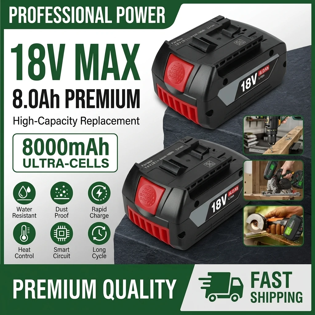 Oryginalny akumulator litowo-jonowy Bosch 18V 8000mAh GBA 18V 8.0Ah, wersja profesjonalna 18V, do elektronarzędzi GBA GSR GSB BAT618 BAT609