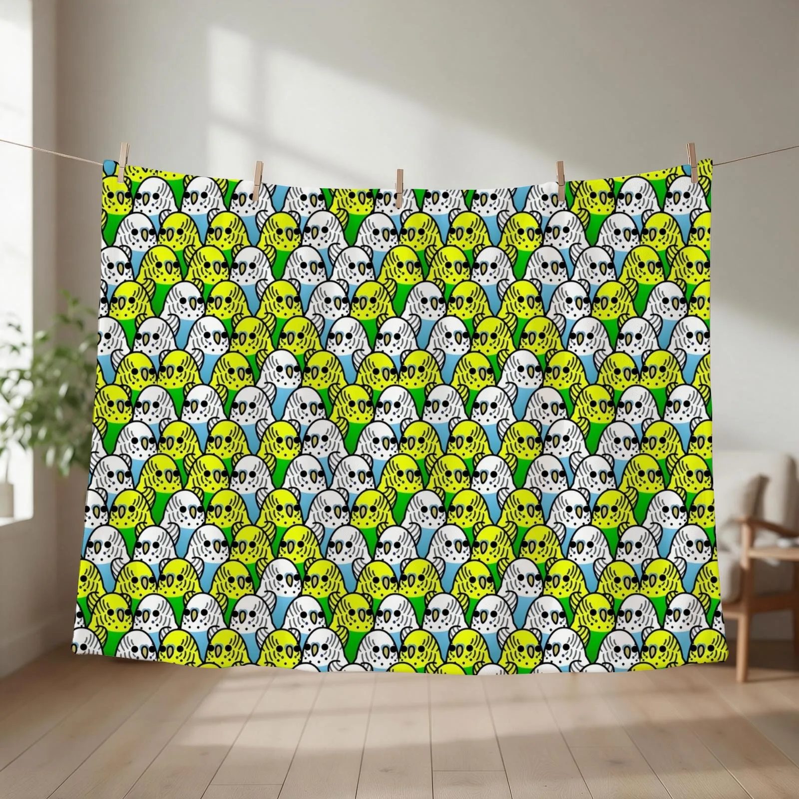 Too Many Birds! - Budgie Squad 1 Throw Blanket couch cozy soft plush fuzzy picnic outdoor blanket