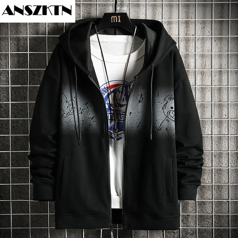 ANSZKTN 2021 autumn new hoodie male Korean fashion male zipper cardigan autumn coat men's hair