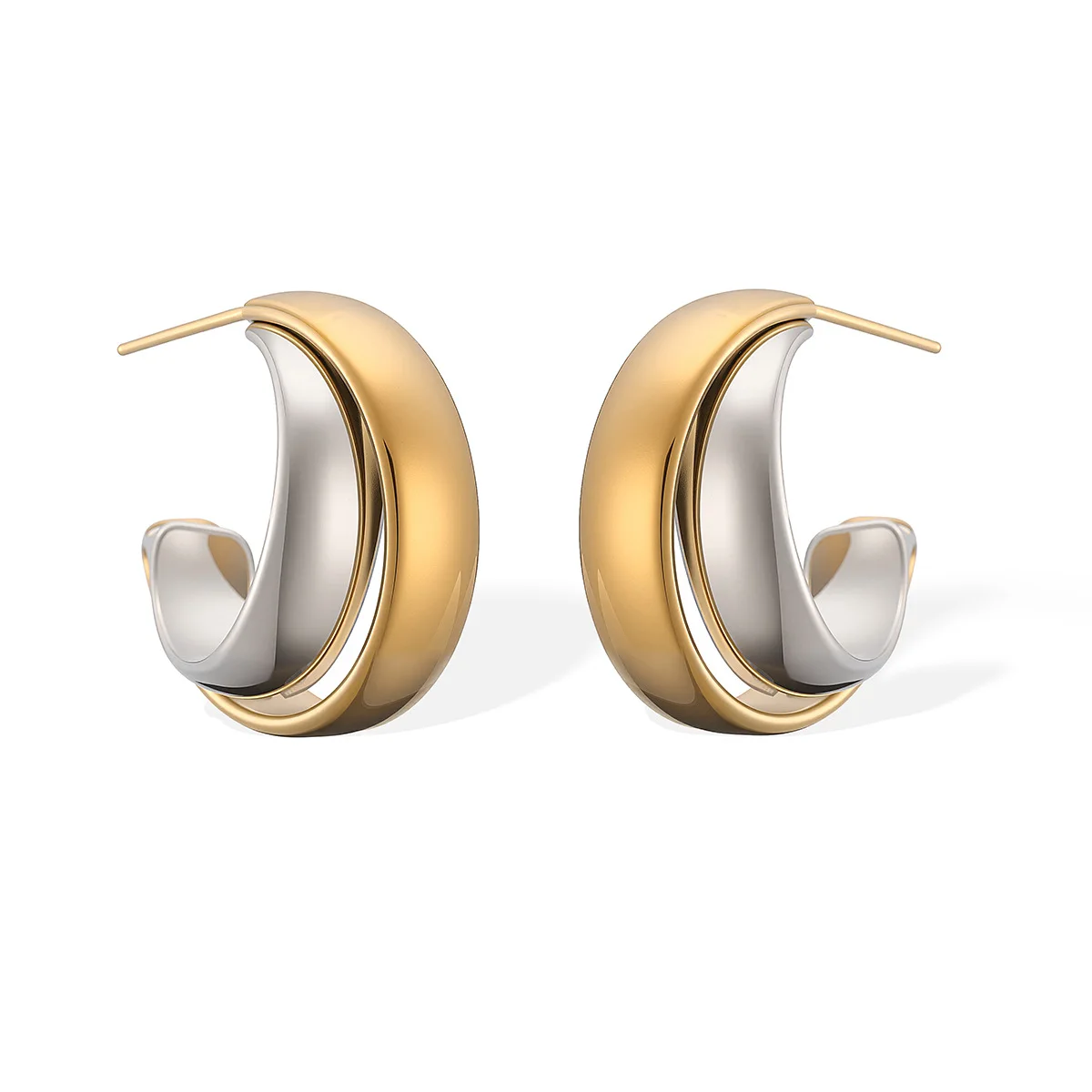 GANPUP Hochwertige Geometrische 2-Farbige C-förmige Ohrstecker für Damen, Modischer Neuer Ohrschmuck, Geschenk für Partys – Detail 6