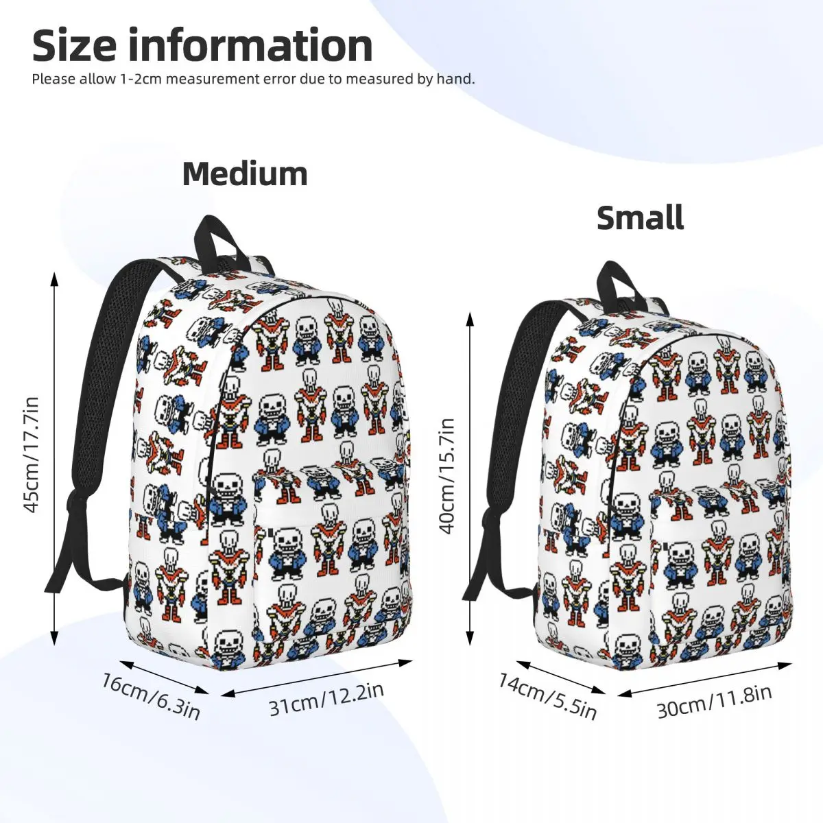 Undertale Sans And Papyrus Student Backpack School Bag Hiking Travel Daypack for Boys Girls Bookbag Shoulder Bags