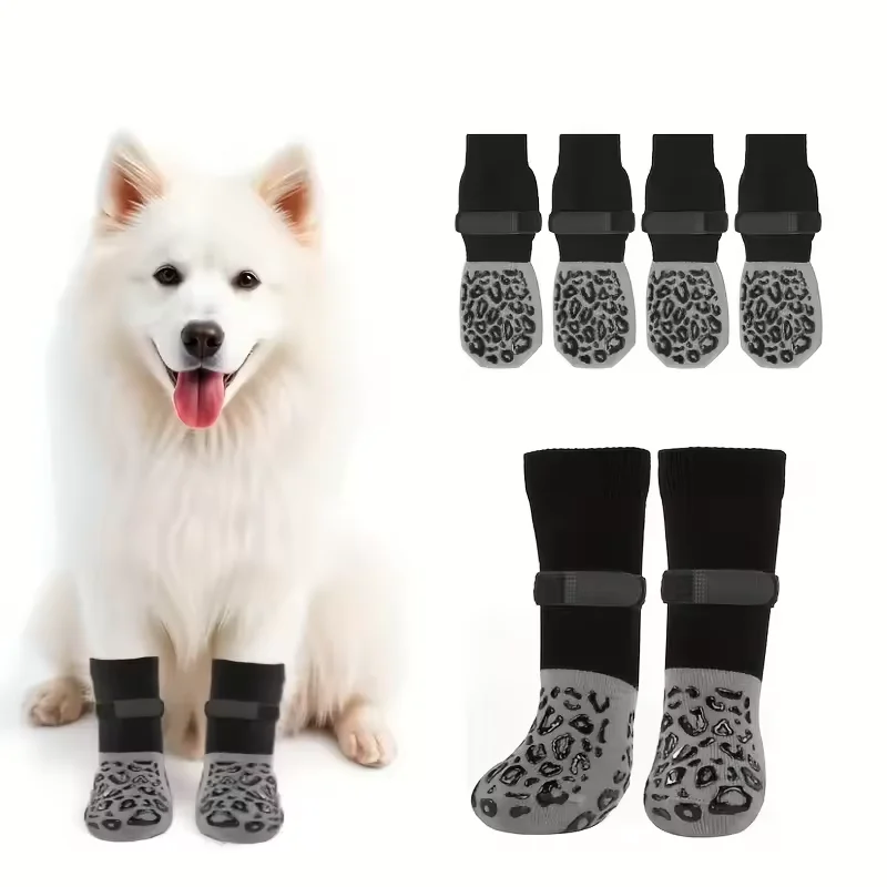 Protectores de patas de perro impermeables, botas antideslizantes con Control de tracción, calcetines ajustables para patas heridas, perros mayores, 4 Uds.