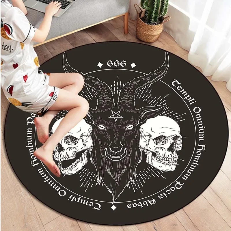 Dark Satan Round Carpet for Living Room Bathroom Bedroom Kitchen Floor Anti Slip Rug Aesthetic Large Carpet