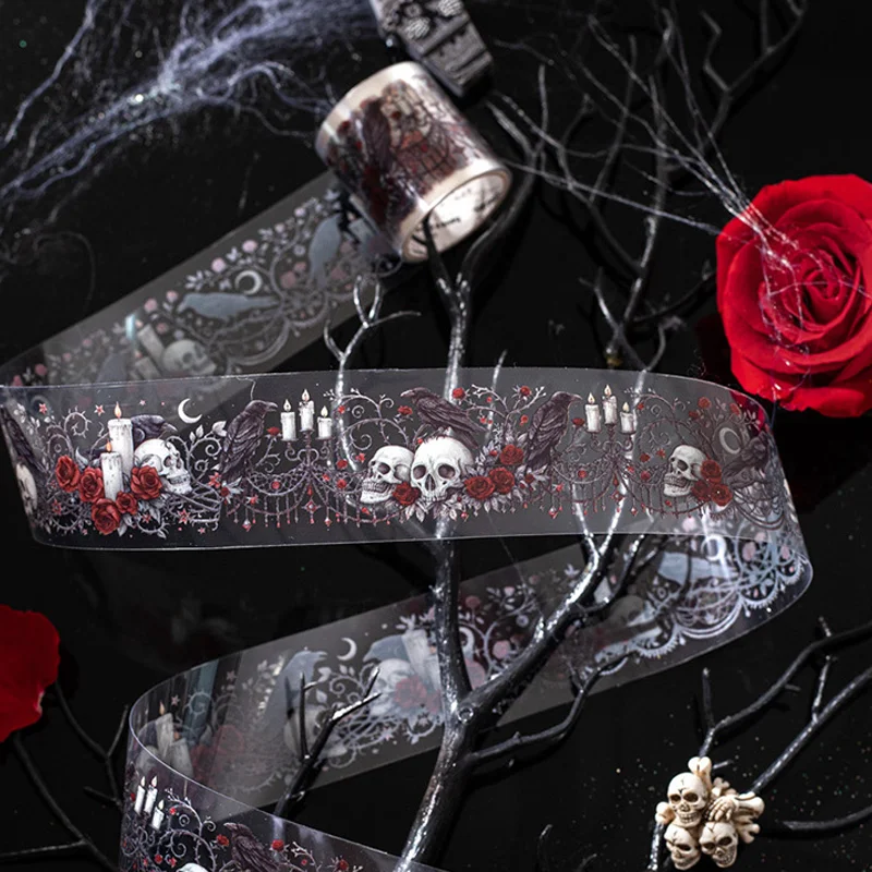 3rolls Dark Night Rose Series Gothic Theme Tape Notebook Materials Tape Collage DIY Picture Frame Scrapbook Tablet Greeting Card