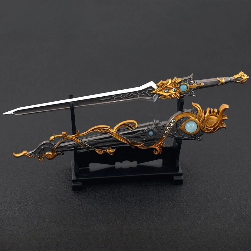 Figura de juego de 26cm, juguete artesanal de Metal periférico, modelo de espada, accesorios, adornos de decoración de escritorio, regalos de cumpleaños para niños, Juguetes