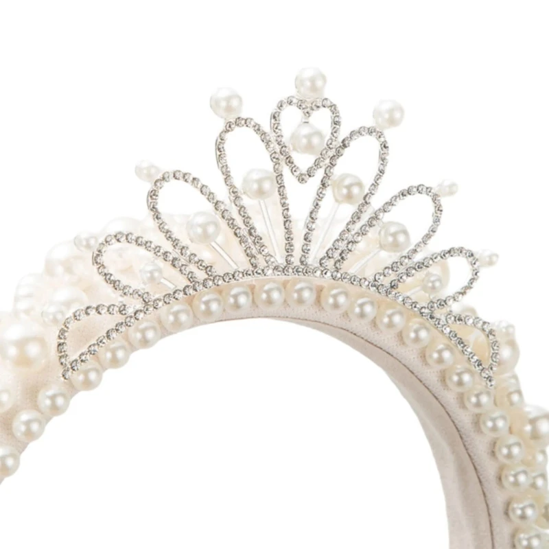 Bride Hairband with Pearl Decors Wide Side Shinning Baroques Hairband for Girl Festival Wedding Party