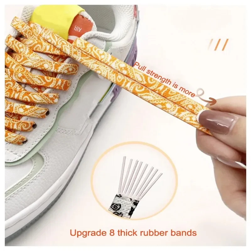 Cashew Flower Shoelaces Without Ties Flat Elastic Laces Sneaker End Metal Buckle for Men Women's Sports Shoes No Ties Shoelaces