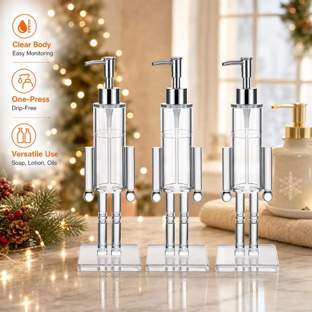 Nutcracker Soap Dispenser Clear Acrylic Christmas Lotion Pump Drip Free Refillable Liquid Bottle Bathroom Kitchen Xmas Decor