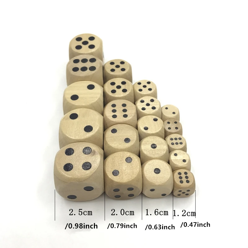 New 100 pcs pack games 12/16/20/25mm rounded board game D6 dice square counting dice wooden six sided dice