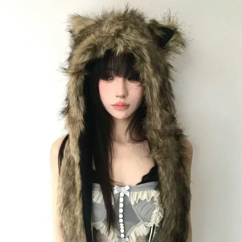 2023 Designer Style Cashmere Women Winter Hat Balaclava Cap Autumn Winter Hats Warm Pullover Snood Hat Collar Bonnet Bear Cap