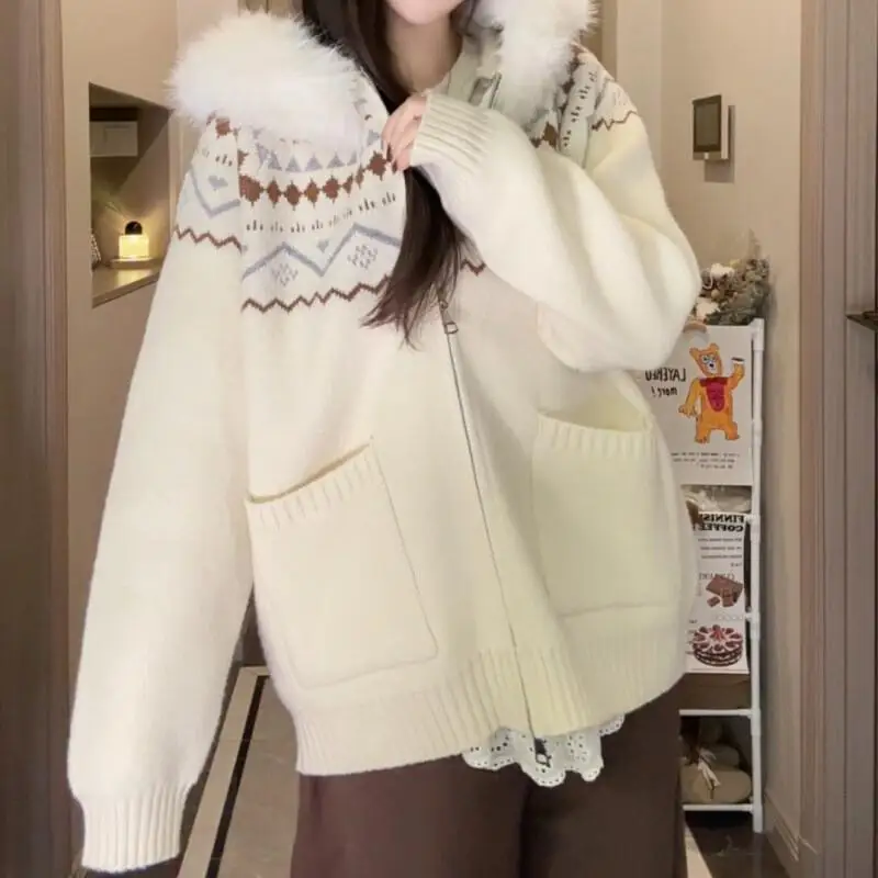

Winter Women's Hooded Cardig Girl Knitwear Outerwear New Products Korean Reviews Many Girls Clothes Sweater Coat Pretty