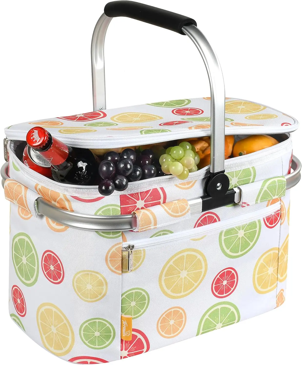 

Large Insulated Picnic Basket 34L Water Resistant Leakproof Collapsible Cooler with Aluminum Handle for Travel, Yellow Lemon